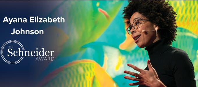 Image - Dr. Ayana Elizabeth Johnson and the Stephen H. Schneider Award logo