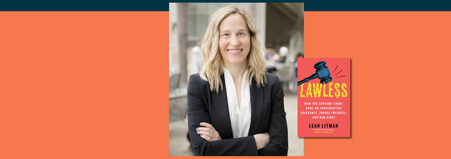 Leah Litman: Disorder in the Court Image - the speaker and her book cover