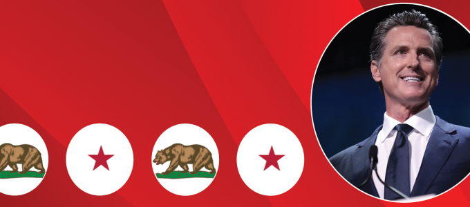 Image - Gavin Newsom next to symbols from California flag