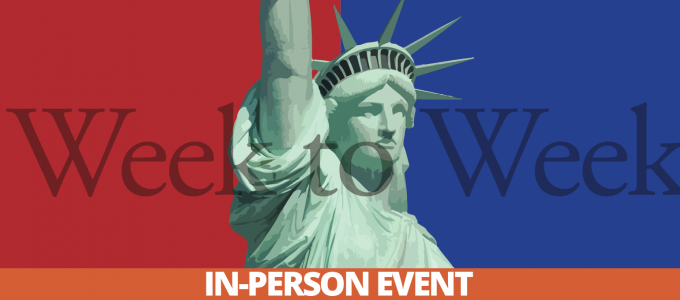 Image - illustration of Statue of Liberty, red and blue background, program title