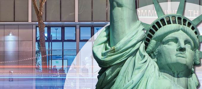 Image - Statue of Liberty in front of Commonwealth Club building